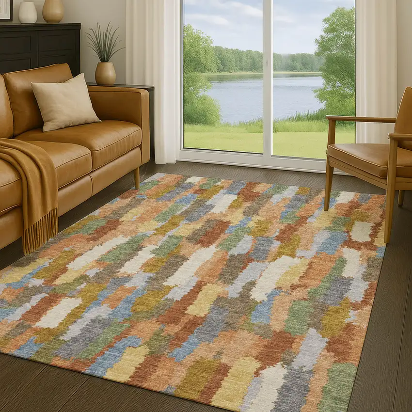 Copper And Chocolate Striped Washable Indoor Outdoor Area Rug Photo 5