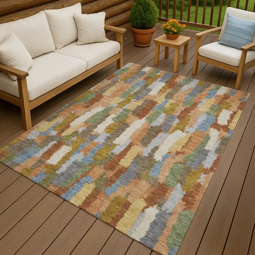 Copper And Chocolate Striped Washable Indoor Outdoor Area Rug Photo 4