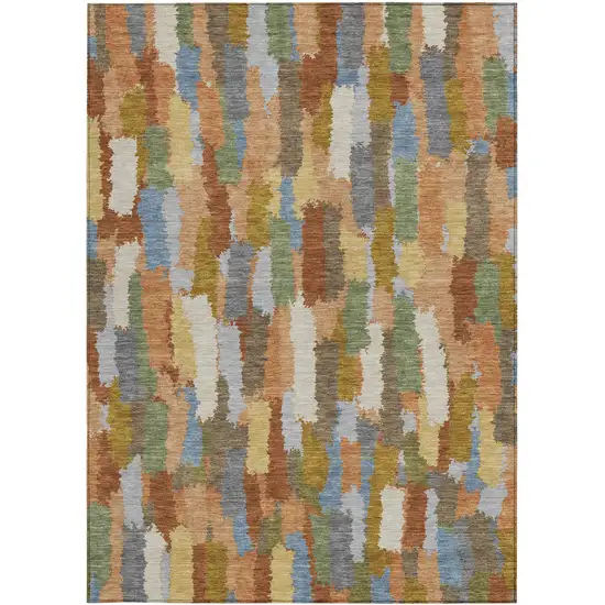 Copper And Chocolate Striped Washable Indoor Outdoor Area Rug Photo 2