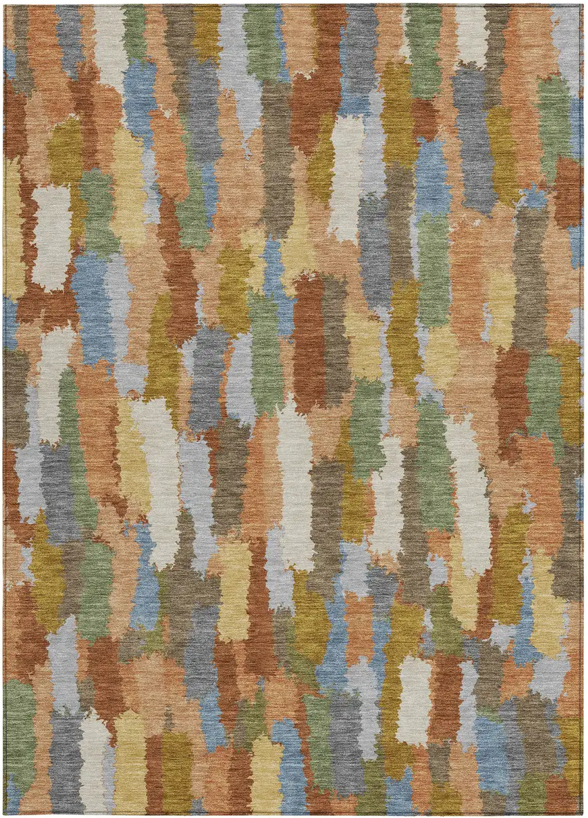 Copper And Chocolate Striped Washable Indoor Outdoor Area Rug Photo 2