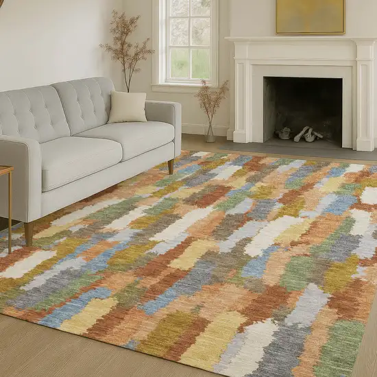 Copper And Chocolate Striped Washable Indoor Outdoor Area Rug Photo 6
