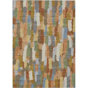 Photo of Copper And Chocolate Striped Washable Indoor Outdoor Area Rug