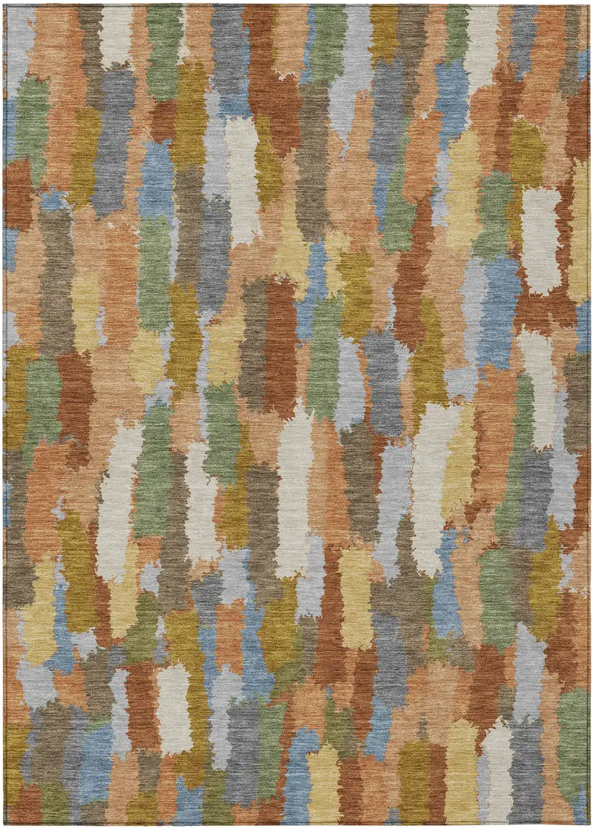 Copper And Chocolate Striped Washable Indoor Outdoor Area Rug Photo 1