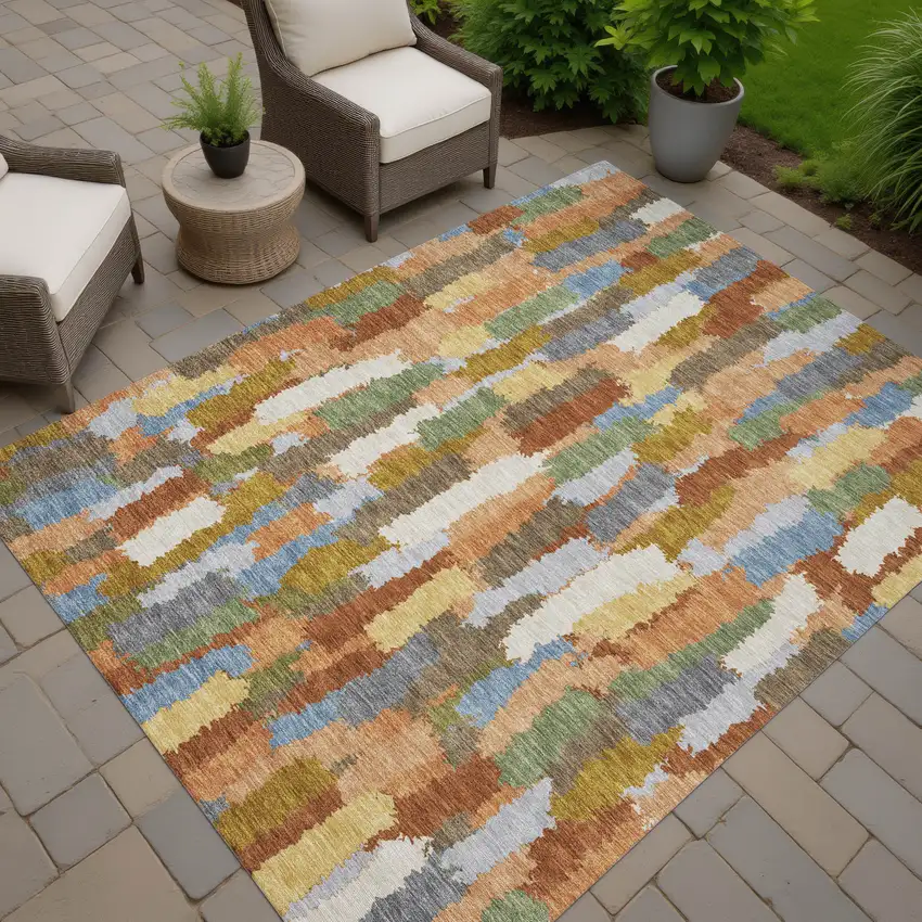 Copper And Chocolate Striped Washable Indoor Outdoor Area Rug Photo 7