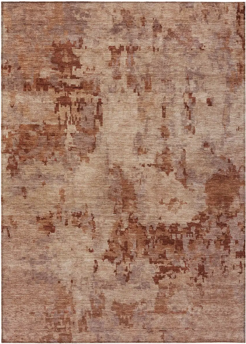 Copper And Coral Abstract Washable Indoor Outdoor Area Rug Photo 1