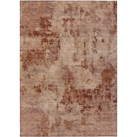 Copper And Coral Abstract Washable Indoor Outdoor Area Rug Photo 1