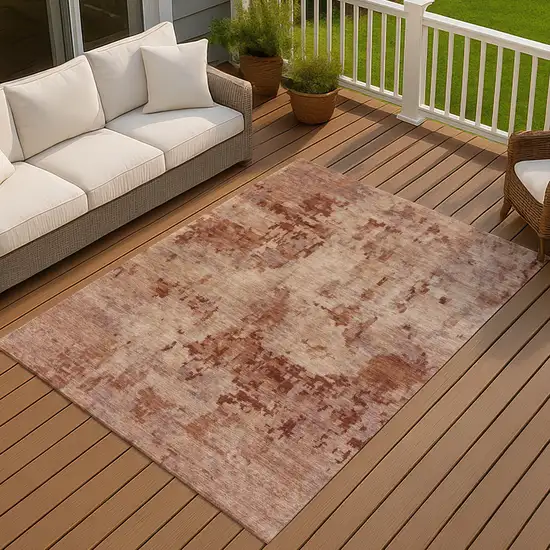 Copper And Coral Abstract Washable Indoor Outdoor Area Rug Photo 4