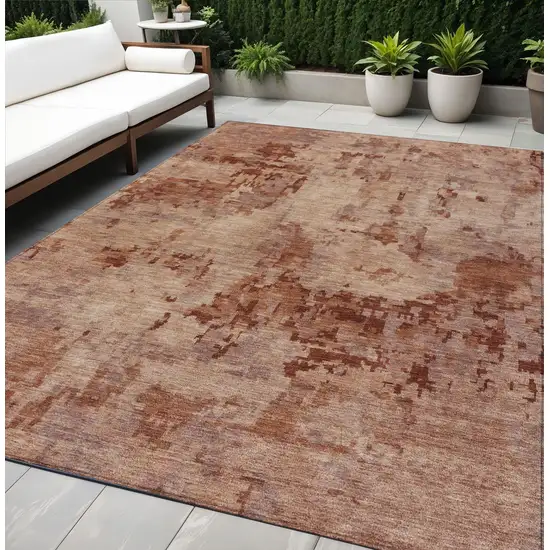 Copper And Coral Abstract Washable Indoor Outdoor Area Rug Photo 1