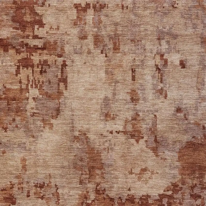 Copper And Coral Abstract Washable Indoor Outdoor Area Rug Photo 2