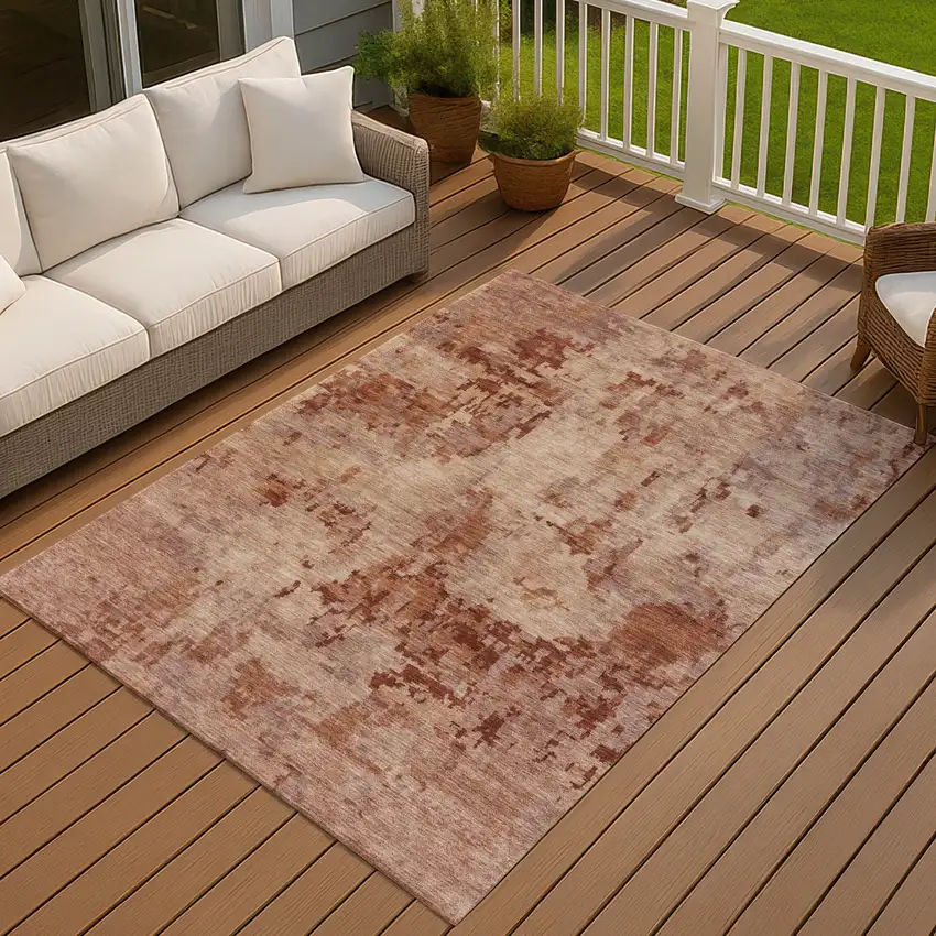 Copper And Coral Abstract Washable Indoor Outdoor Area Rug Photo 4