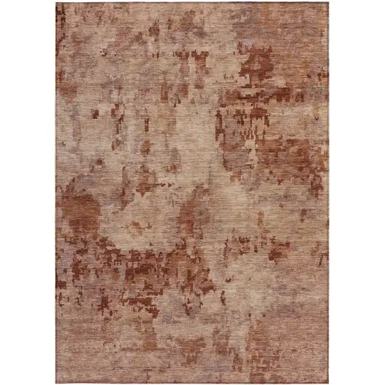 Copper And Coral Abstract Washable Indoor Outdoor Area Rug Photo 3