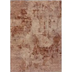 Photo of Copper And Coral Abstract Washable Indoor Outdoor Area Rug
