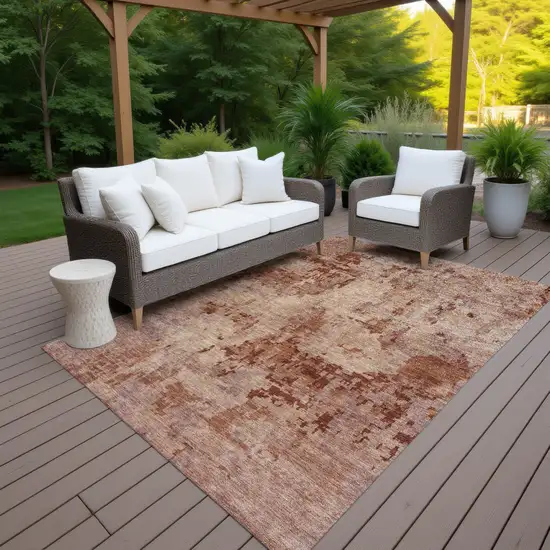 Copper And Coral Abstract Washable Indoor Outdoor Area Rug Photo 7