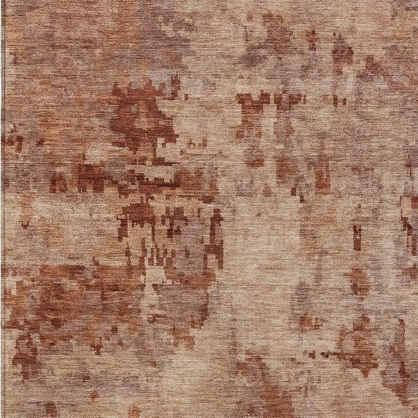Copper And Coral Abstract Washable Indoor Outdoor Area Rug Photo 2