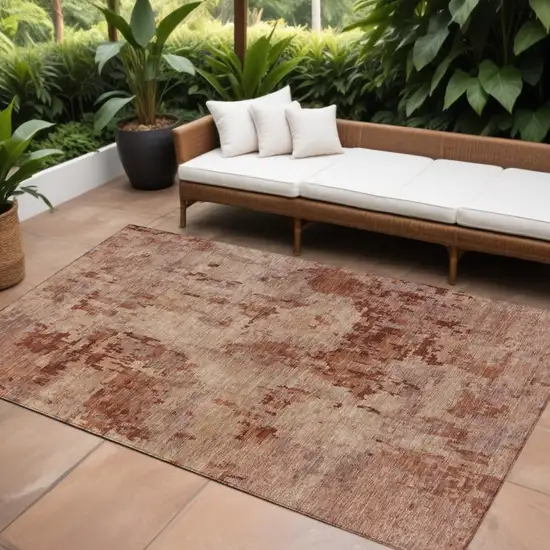 Copper And Coral Abstract Washable Indoor Outdoor Area Rug Photo 1