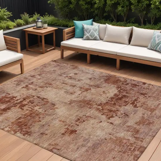 Copper And Coral Abstract Washable Indoor Outdoor Area Rug Photo 1