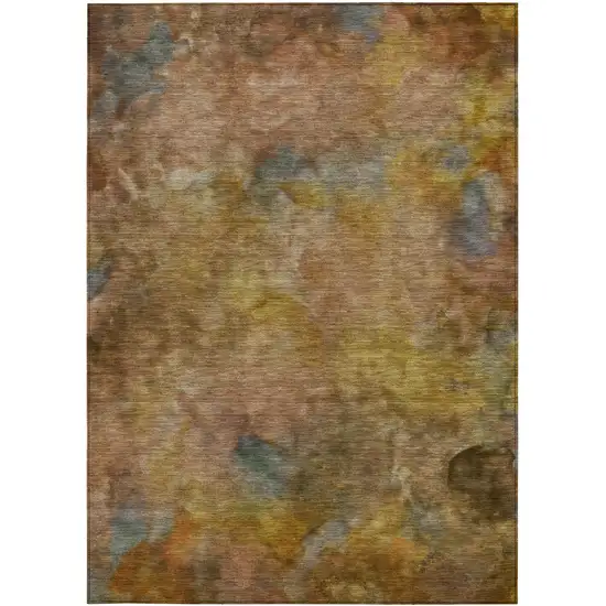 Copper And Gold Abstract Washable Indoor Outdoor Area Rug Photo 5