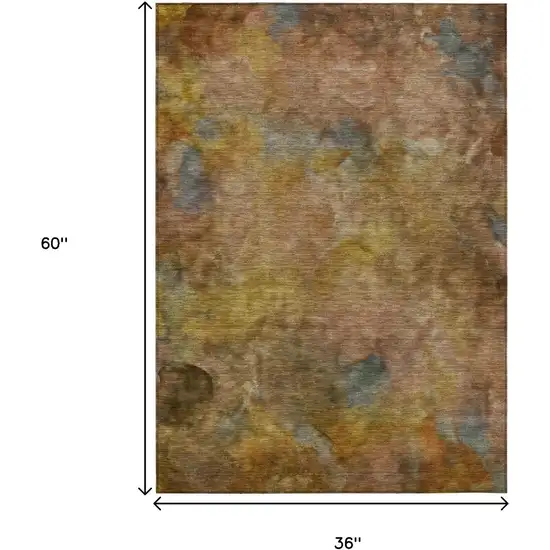 Copper And Gold Abstract Washable Indoor Outdoor Area Rug Photo 3