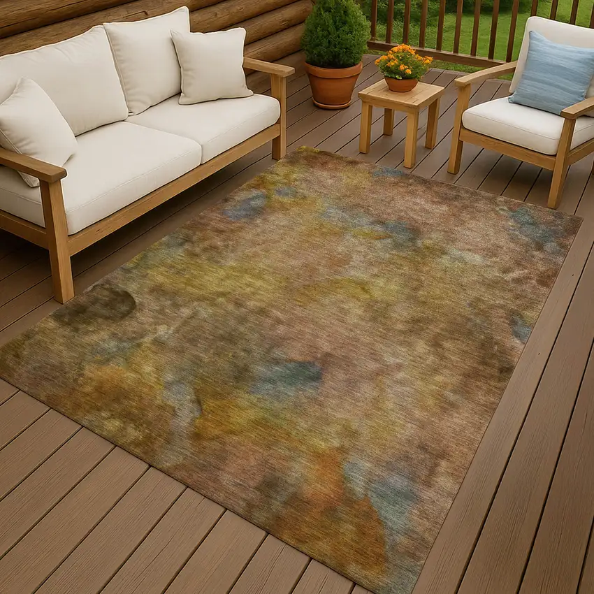 Copper And Gold Abstract Washable Indoor Outdoor Area Rug Photo 9