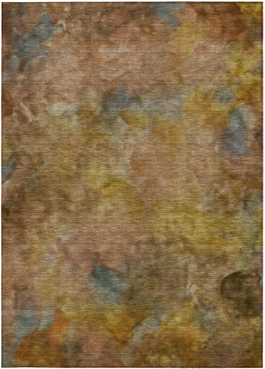 Copper And Gold Abstract Washable Indoor Outdoor Area Rug Photo 4