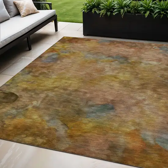 Copper And Gold Abstract Washable Indoor Outdoor Area Rug Photo 1