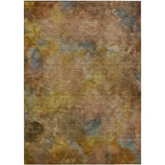 Copper And Gold Abstract Washable Indoor Outdoor Area Rug Photo 3