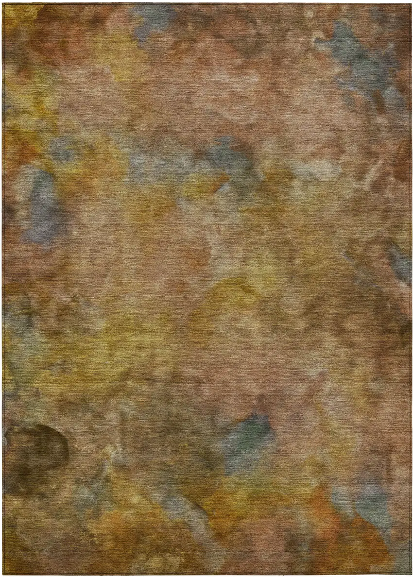 Copper And Gold Abstract Washable Indoor Outdoor Area Rug Photo 3