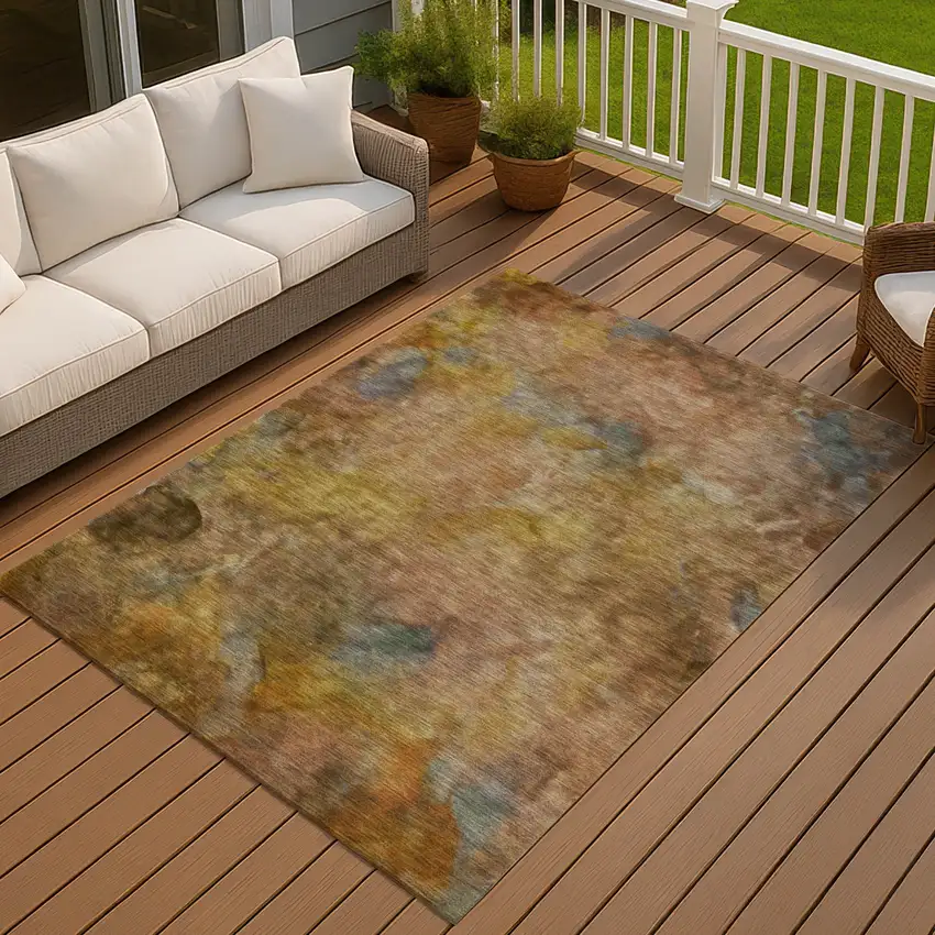 Copper And Gold Abstract Washable Indoor Outdoor Area Rug Photo 7