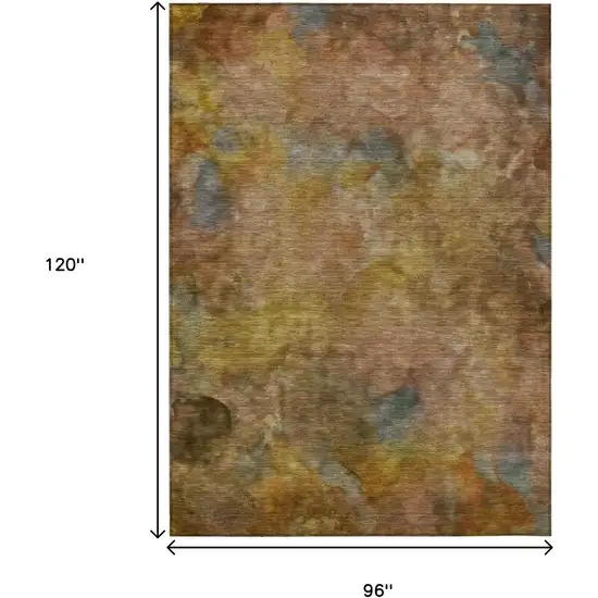 Copper And Gold Abstract Washable Indoor Outdoor Area Rug Photo 3