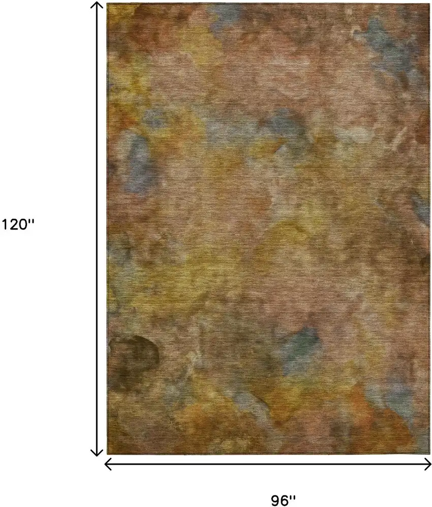 Copper And Gold Abstract Washable Indoor Outdoor Area Rug Photo 3