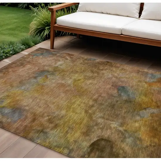 Copper And Gold Abstract Washable Indoor Outdoor Area Rug Photo 1