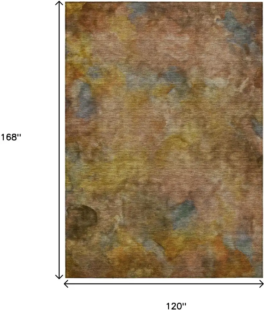 Copper And Gold Abstract Washable Indoor Outdoor Area Rug Photo 3