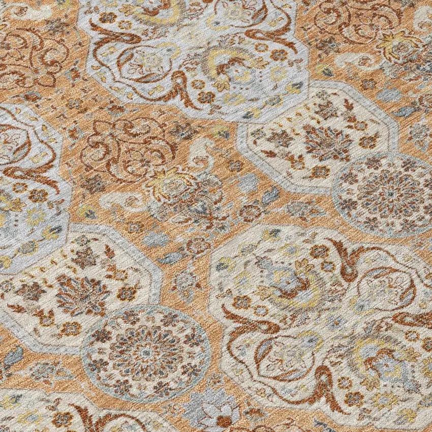 Copper And Gold Floral Washable Indoor Outdoor Area Rug Photo 6
