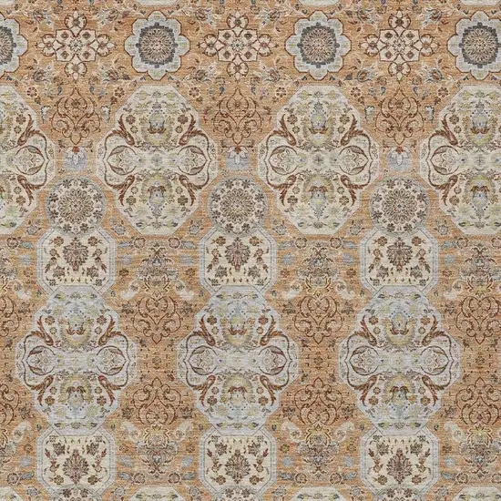 Copper And Gold Floral Washable Indoor Outdoor Area Rug Photo 3
