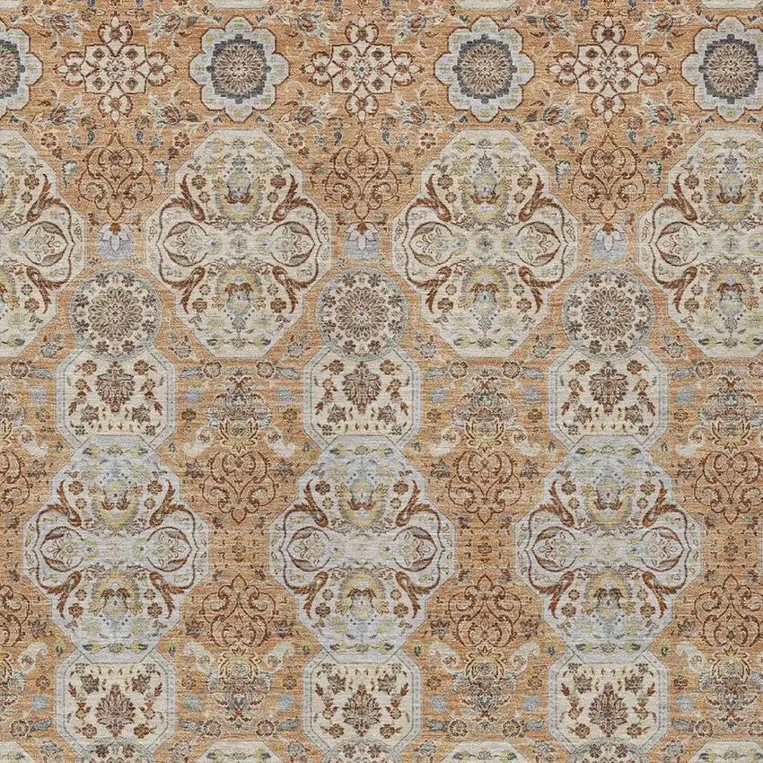 Copper And Gold Floral Washable Indoor Outdoor Area Rug Photo 3