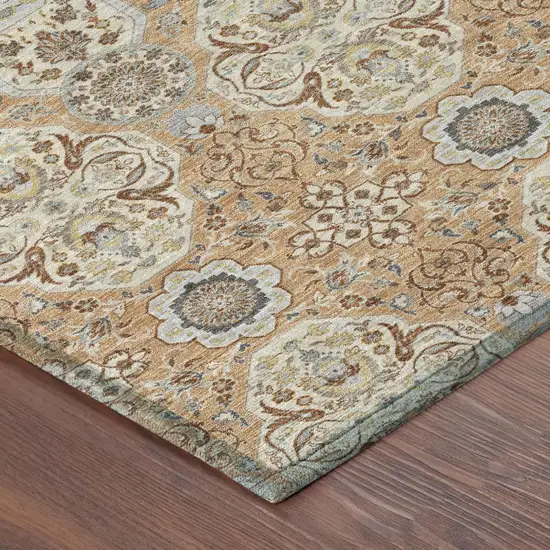 Copper And Gold Floral Washable Indoor Outdoor Area Rug Photo 5