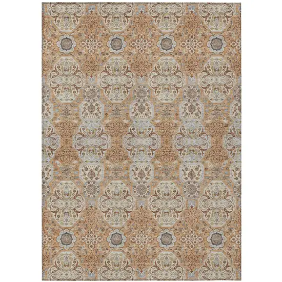 Copper And Gold Floral Washable Indoor Outdoor Area Rug Photo 2