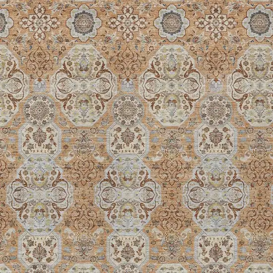 Copper And Gold Floral Washable Indoor Outdoor Area Rug Photo 3