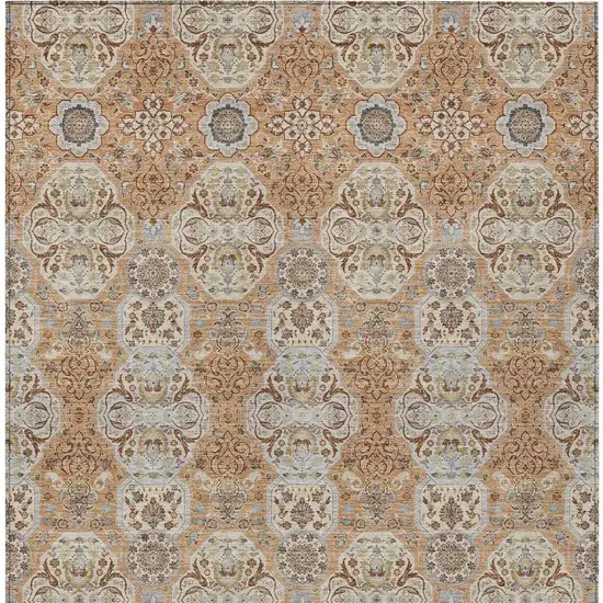 Copper And Gold Floral Washable Indoor Outdoor Area Rug Photo 4