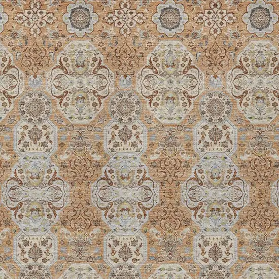 Copper And Gold Floral Washable Indoor Outdoor Area Rug Photo 3