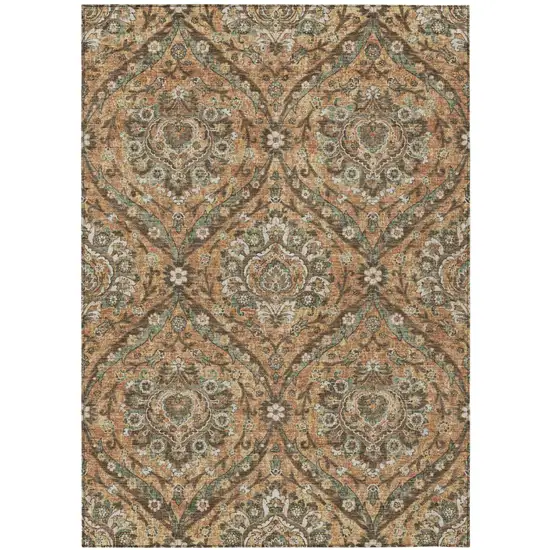 Copper And Gold Floral Washable Indoor Outdoor Area Rug Photo 2