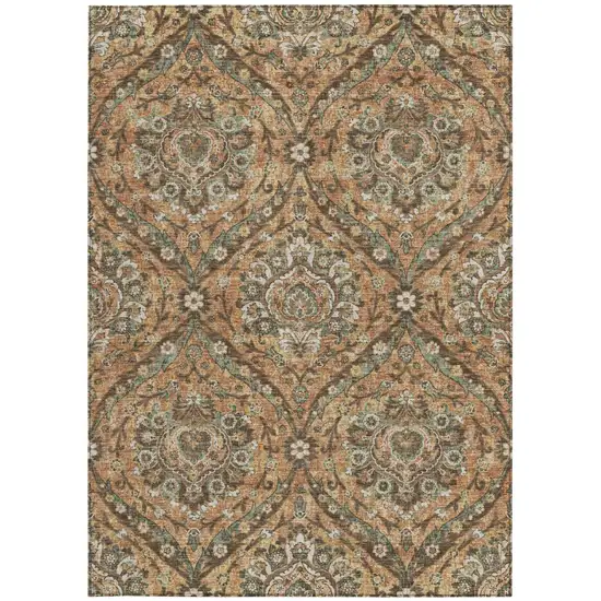 Copper And Gold Floral Washable Indoor Outdoor Area Rug Photo 4