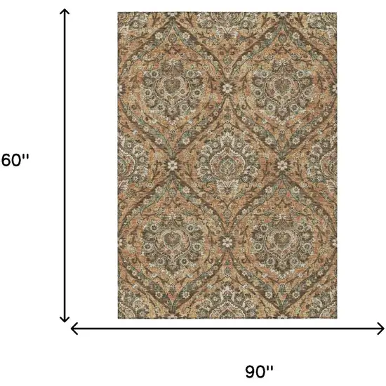 Copper And Gold Floral Washable Indoor Outdoor Area Rug Photo 7
