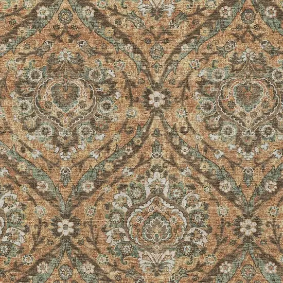 Copper And Gold Floral Washable Indoor Outdoor Area Rug Photo 3