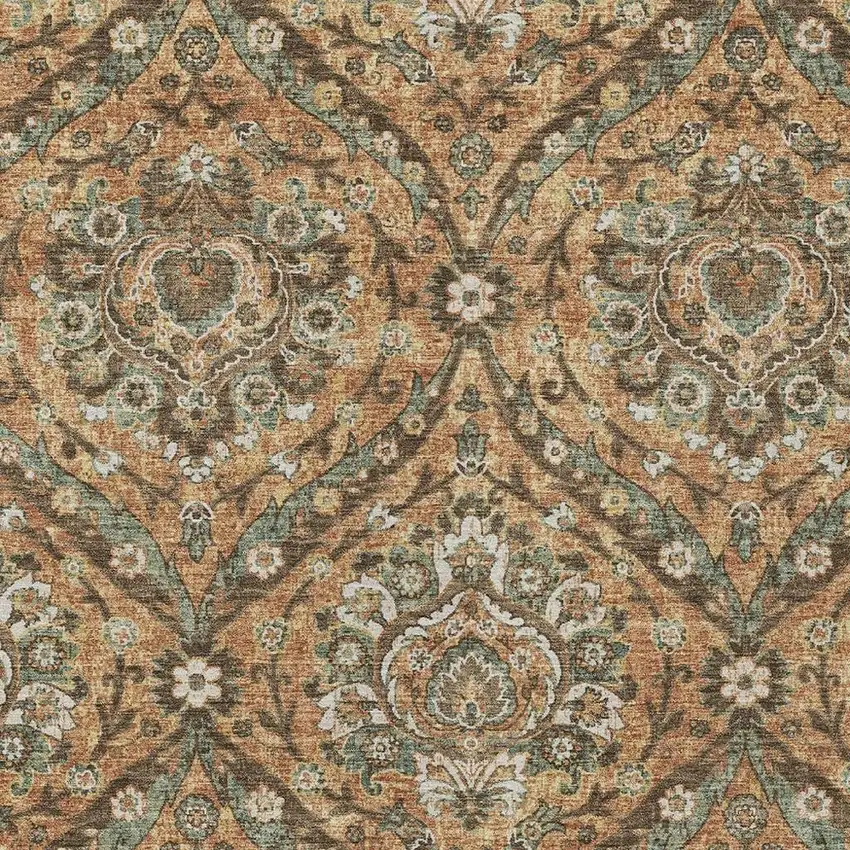 Copper And Gold Floral Washable Indoor Outdoor Area Rug Photo 3