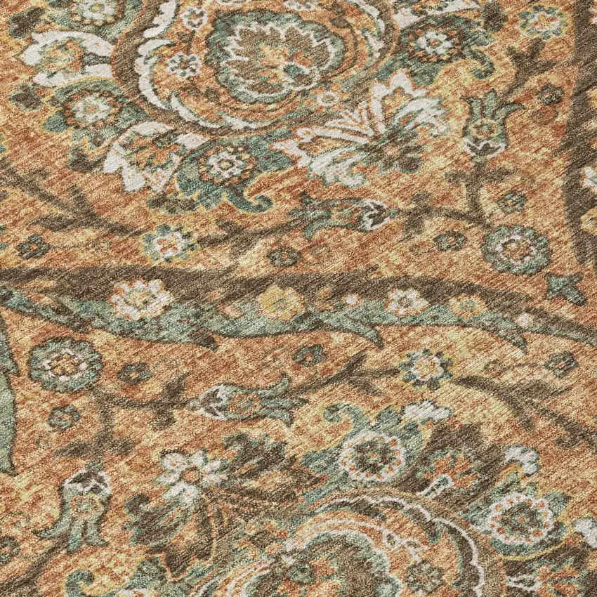 Copper And Gold Floral Washable Indoor Outdoor Area Rug Photo 6