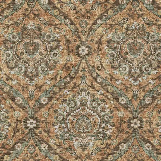 Copper And Gold Floral Washable Indoor Outdoor Area Rug Photo 3