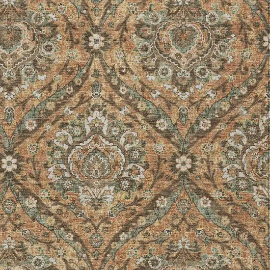 Copper And Gold Floral Washable Indoor Outdoor Area Rug Photo 3