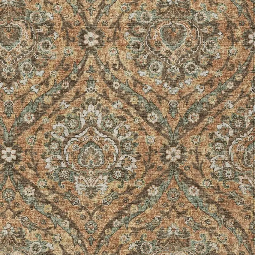 Copper And Gold Floral Washable Indoor Outdoor Area Rug Photo 3
