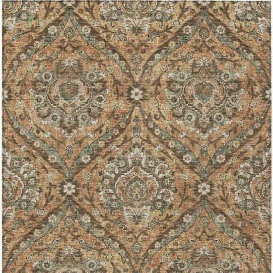 Copper And Gold Floral Washable Indoor Outdoor Area Rug Photo 4